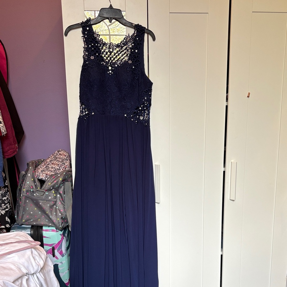 City Triangles Navy Blue Beaded Formal Dress